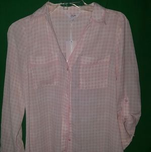 Pink and white plaid long-sleeved Candies shirt